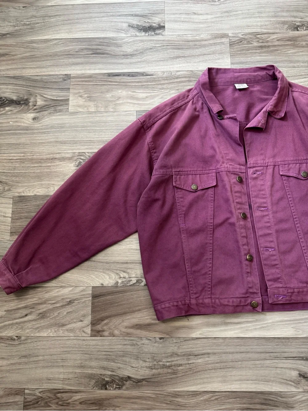 Vintage Overdyed Burgundy Purple Denim Trucker Jacket 100% Cotton Size L/XL